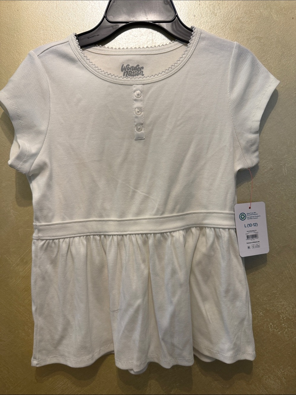 wonder nation White Short Sleeve Peplum Top with Button Placket